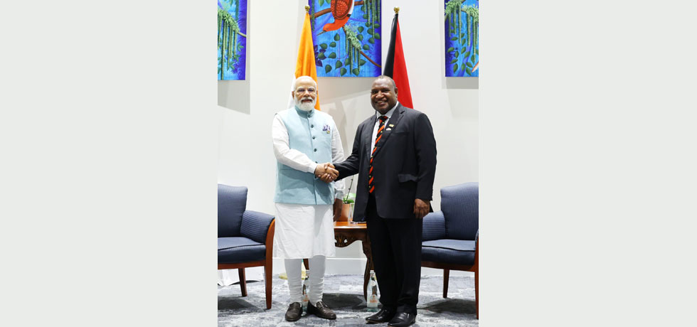 Prime Minister Shri Narendra Modi held a bilateral meeting with Prime Minister H.E. James Marape on 22 May 2023 at APEC House in Port Moresby, Papua New Guinea.